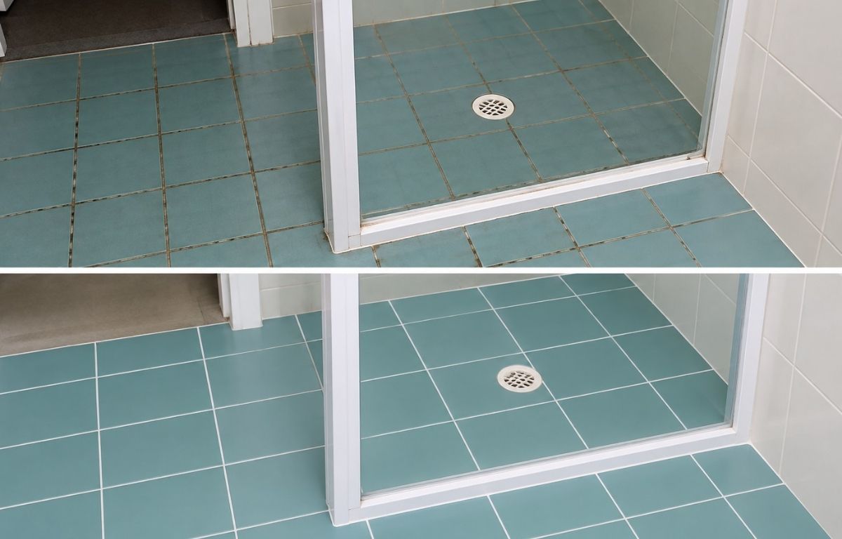 Shower Regrouting before and after